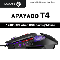APAYADO T4 Wired Gaming Mouse 12800 DPI RGB USB Mouse 1000Hz Polling Rate Macro Programming for Gaming Office