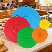 5-Piece Silicone Lids, Heat-Resistant Microwave Splash-Proof Lids, Silicone Pot Lids, Cup Lids, Reusable Silicone Suction Lids for Food Storage, Suitable for Bowls, Cups, Frying Pans, Plates, Pots,