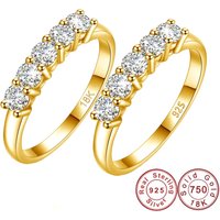 With Certificate Solid 18K Gold Moissanite Ring For Women or 925 Silver 5 Stone Half Eternity Band With Stamp Engagement Jewelry