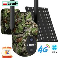 Kamera 4G SIM zasilana energią słoneczną, zewnętrzna, z czujnikiem PIR do wykrywania ludzi, kamuflaż, monitoring myśliwski, HD, noktowizor, aplikacja Ubox