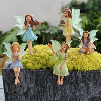 5-piece set of colorful flower fairy outdoor statues, festive atmosphere flower fairy resin craft floor inserts