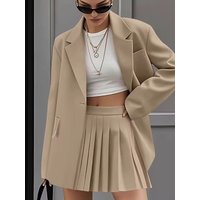 Women's New Fashion Casual Two-Piece Sets Pleated Skirt Suits Women Spring Autumn Office Ladies Solid Suit Coat And Skirt Set
