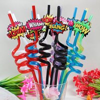 8pcs reusable spiral straws with decorative lids—a great party decoration for birthday parties and themed events