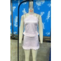 Women's Satin Skirt Outfits Sleeveless Halter Neck Lace Trim Tank Tops Mini A-line Skirt Set