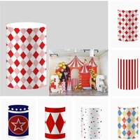 Circus Carnival Party Cylinder Cover Backdrop Kids Birthday Party Baby Shower Elastic Plinths Dessert Pedestal Decor Background
