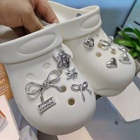 Whole Set Hot Sale DIY Hole Shoes Charms Electroplated silver bow tie Accessories Designer Garden Shoe Decoration Girl Gift