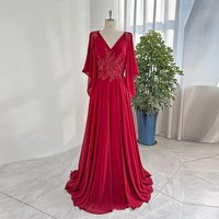 Customized Lace Chiffon Mother of The Bride Dresses with Slit Sequin Beaded Formal Dresses V Neck Evening Gown with Cape Sleeve