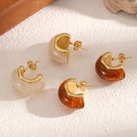 Cute Stainless Steel Color Resin C-shaped Stud Earrings 18K Gold Plated Fashion Daily Jewelry Accessories for Women
