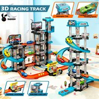 Garage Track Set with Elevator 4 Levels Toy Car Garage with Rails Race Car Ramp Track Toy Set with Mini Cars for Boys Girls Gift