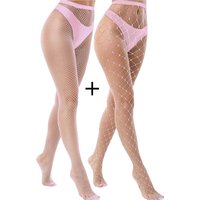 2Piece High Waisted Pantyhose Set Big and Small Fishnet Thigh High Body Stockings Pink Red Plus Size Tights for Women Lady Gifts