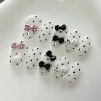 10 pieces of hand-pressed oval nails, beautiful false nails, polka dot bowknot nail art, suitable for ladies