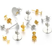 100pcs/lot 4-10mm Rhodium KC Gold Metal Blank Post Earring Studs Base Pins With Earring Plug Ear Back For Earring Jewelry Making