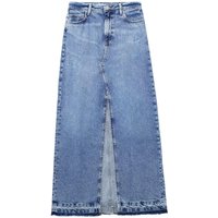 High Waist Slit Design Denim Skirt Long Half Skirt Polyester Commute Style mid Waist Pocket Detail Silk Finish High Waist Type