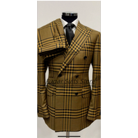 High-end Plaid Double Breasted Groom Wedding Tuxedos Customized Slim Fit Peak Lapel Men Suits Male Party Blazers Ropa Hombre
