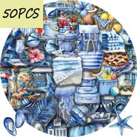 50pcs Summer Beach Blue Stickers DIY Suitcases Water Cups Envelopes Waterproof PET Stickers