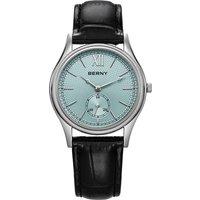 BERNY Herrenuhren, schlanke, luxuriöse, klassische, stilvolle Quarzuhr, modische, elegante Armbanduhr mit Lederband