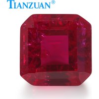 Lab Grown Ruby Square Shape Asscher Cut Red Color Synthetic Gemstone with Cracks and Inclusions Loose Stone