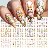1 Big Sheet Bunny Nail Sliders Water Stickers Flower Cartoon Rabbit Chicken Easter Eggs Nail Art Decals Transfer Sliders Decors