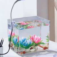 Transparent Small Fish Tank Aquarium Tank With Clamp Light Aquarium Starter Kits Desktop Square Fish Tank For Betta Goldfish