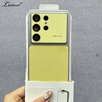 Luxury Lichee Leather Large Window Case for Samsung Galaxy S26 Ultra Plus Candy Color Camera Film Protector Shockproof Cover