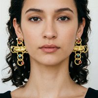 Women's Exaggerated Metal Alloy Cross Dangle Earrings with Multicolor Beads Fashion Statement Jewelry Accessory