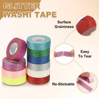 1/2Roll Glitter Paper Washi Tape 15mm Washi Self-Adhesive Decorative Tape for Crafts DIY Gift Packaging Art Scrapbook Decor