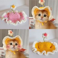 Easter Pet Hat Cute Flower Knitted Pet Cap with Elastic Strap Warm Breathable Hat for Cats Dogs Party Photo Props Accessories