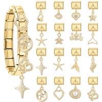 Golden Y2K Sea Fishtail Shell Pearl Conch Starfish Crab Pendant Beads Fit 9mm Italian Charm Bracelet Stainless Steel DIY Making