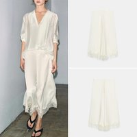 Fashionable Silk Satin Skirt with Lace Trim A-Line Women's Spring 2026 New Arrival Elegant Atmosphere ZADATA Standard Fit