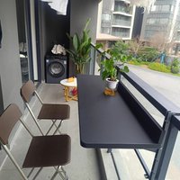 Balcony Hanging Table Folding Bistro Bar Desk Outdoor Tea Table with Mounting Bracket Portable Hanging Shelf for Patio Garden