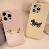 Korean Dopamine Color Embroidered 3D Sausage Puppy Phone Case For iPhone 17 16 15 14 13 12 11 Pro Max 15 Plus 16e 17Air Cover