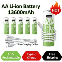 Rechargeable AA Battery13600mAh, 1.5V AA Li-ion Batteries with USB Type C Charging Cables, Long Life, Low Self-discharge