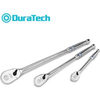 DURATECH 3-Piece Extra Long Drive Ratchet 1/4" 3/8" 1/2" 90-Tooth Dust Proof Teardrop Head Reversible CR-V CR-MO Full Polished