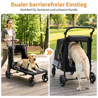 Poussette pour chien, poussette pour animaux de compagnie de taille moyenne et grande, pliable en un seul geste, double entrée, 360° ° Roues avant pivotantes, capacité de charge de 30 kg pour les