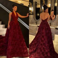 Customized Temperament Burgundy Jersey Evening Dress Formal Halter Sleeveless Homecoming Dress Luxury Special Occasion