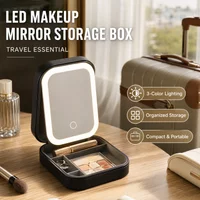 LED Light Makeup Mirror with Jewelry Box 2 in 1 Portable Travel Cosmetic Mirror with Storage 3 Color Dimmable Light USB Recharge
