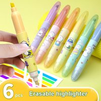 6pcs Double-ended erasable highlighter, cute cartoon marker, colorful doodle drawing journal pen
