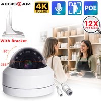 Intelligente 4K 8MP POE IP PTZ-Kamera mit 12-fachem optischem Zoom, Audioaufnahme, explosionsgeschütztem Metallgehäuse, IR 80m, inklusive kostenlosem Halterungs-Geschenk, Outdoor-Sicherheitsschutz,