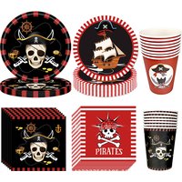 Pirate Party Paper Plate Cup Napkin Party Tableware Pirate Party Decor Pirate Ship Bone Dinnerware Supplies for Adult Kids decor
