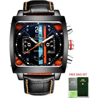 Automatikuhren für Herren, mechanisch, echtes Leder, Edelstahl, Schwarz, Orange, Blau, lässig, 40 mm Perspektive, durchsichtige Uhr