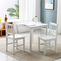 Classic Solid Wooden Dining Table and 2 Chairs Set Kitchen Home 21 White