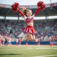 3-12Y Girls Cheerleader Dress (With Hand Flower) Printed Letter T-Shirt Football Game Festival Cosplay Clothing Blue Red Skirt