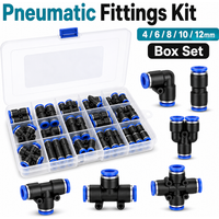 Pneumatic Push In Fittings Kit 4 6 8 10 12mm Air Hose Tube Quick Release Connectors Straight Elbow Tee Y Cross Storage Box
