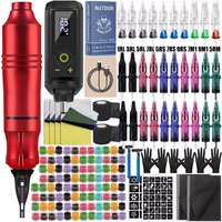 Tattoo Ballpoint Machine Kit Complete Wireless Tattoo Pen Machine Set with Power Supply Tattoo Cartridge Needles Accessories