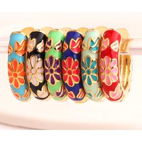 Gold Filled Enamel Flower Daisy Chunky Round Circle Hoop Earrings Female Gold Color Copper Ear Buckle Huggies Jewelry for Women