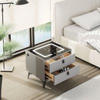 Smart Bedside Table with Wireless Charging, Nightstand with LED Light, 2 Drawers Nightstand, Chest of Drawers for Living Room B