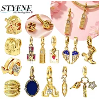 Original 925 Silver Golden Pea Pod Windmill Castle Star Hat Beads Charms Pendant Fit DIY Bracelet Bag Keychain Jewelry Making