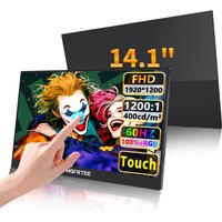 HGFRTEE 14,1 Zoll Tragbarer Monitor 10-Punkt-Touchscreen 1200P FHD IPS 100% sRGB HDR Zweiter externer Bildschirm mit integrierten Dual-Lautsprechern, 178 ° Großer Betrachtungswinkel, Typ-C- und