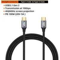 USB C 3.1 Gen2 Type C To Type C Cable PD 100W Fast Charging Data Cord 90 Degree Elbow 10Gbps Extension Cable 4K 60Hz Video Cable