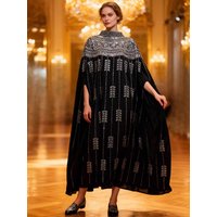Heavy embroidery sequined beaded robe bat sleeve plus size loose dress 2026 spring women's new fashion temperament banquet dress
